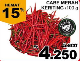Promo Harga Cabe Merah Keriting per 100 gr - Giant