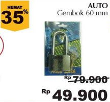 Promo Harga AUTO gembok 60 mm  - Giant
