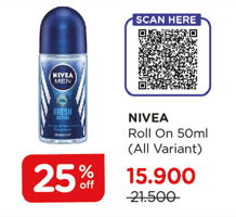 Promo Harga NIVEA Deo Roll On All Variants 50 ml - Watsons