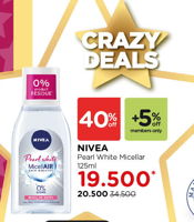 Promo Harga NIVEA Skin Breathe Micellair Water Pearl White 125 ml - Watsons
