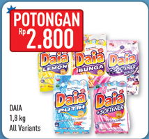 Promo Harga DAIA Deterjen Bubuk All Variants 1800 gr - Hypermart