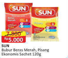 Promo Harga SUN Bubur Bayi Beras Merah, Pisang 120 gr - Alfamart