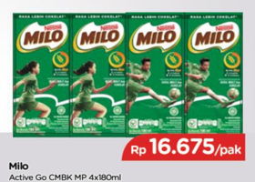 Promo Harga MILO Active Go Nutri Up Chocolate per 4 box 180 ml - TIP TOP