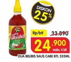 Promo Harga DUA BELIBIS Saus Cabe 535 ml - Superindo