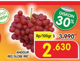 Promo Harga Anggur Red Globe RRC per 100 gr - Superindo