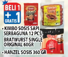 Promo Harga KIMBO KIMBO Sosis Sapi Serbaguna 12's/Bratwurst 60gr/HANZEL Sosis 360gr - Hypermart