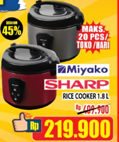 Promo Harga MIYAKO MIYAKO/SHARP Rice Cooker 1800ml - Hypermart