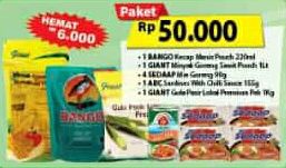 Promo Harga GIANT Giant Minyak Goreng+Bango Kecap Manis+Giant Gula Pasir+ABC Sardines+4 Sedaap Mie - Giant