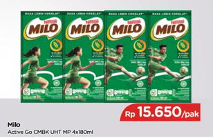 Promo Harga MILO Susu UHT per 4 pcs 180 ml - TIP TOP