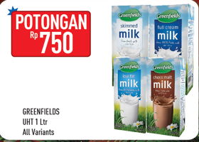 Promo Harga GREENFIELDS UHT All Variants 1000 ml - Hypermart