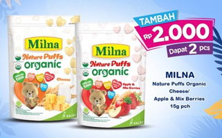 Promo Harga MILNA Nature Puffs Organic Cheese, Apple Mix Berries 15 gr - Indomaret