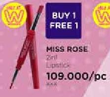 Promo Harga MISS ROSE 2 in 1 Lip Gloss + Lipliner - Watsons