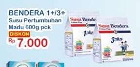 Promo Harga FRISIAN FLAG Susu Bendera 1 Plus / 3 Plus Madu 600 gr - Indomaret