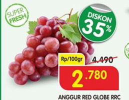 Promo Harga Anggur Red Globe RRC per 100 gr - Superindo