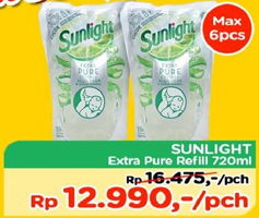 Promo Harga SUNLIGHT Pencuci Piring Extra Pure Ekstrak Aloe Vera Garam Mineral 720 ml - TIP TOP