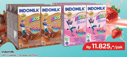 Promo Harga INDOMILK Susu UHT Cokelat, Stroberi per 6 pcs 115 ml - TIP TOP