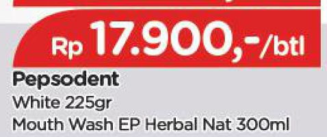 Promo Harga PEPSODENT Mouthwash Herbal Naturals 300 ml - TIP TOP