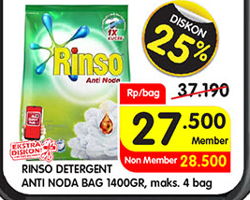 Promo Harga RINSO Anti Noda Detergent Bubuk 1400 gr - Superindo