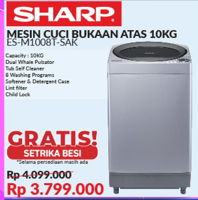 Promo Harga SHARP ES-M1008T-SA | Mesin Cuci Top Load 10kg - Courts