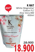Promo Harga K NATURAL WHITE Body Wash Sparkling Magnolia, Cotton Flower, Aloe Vera 450 ml - Alfamidi